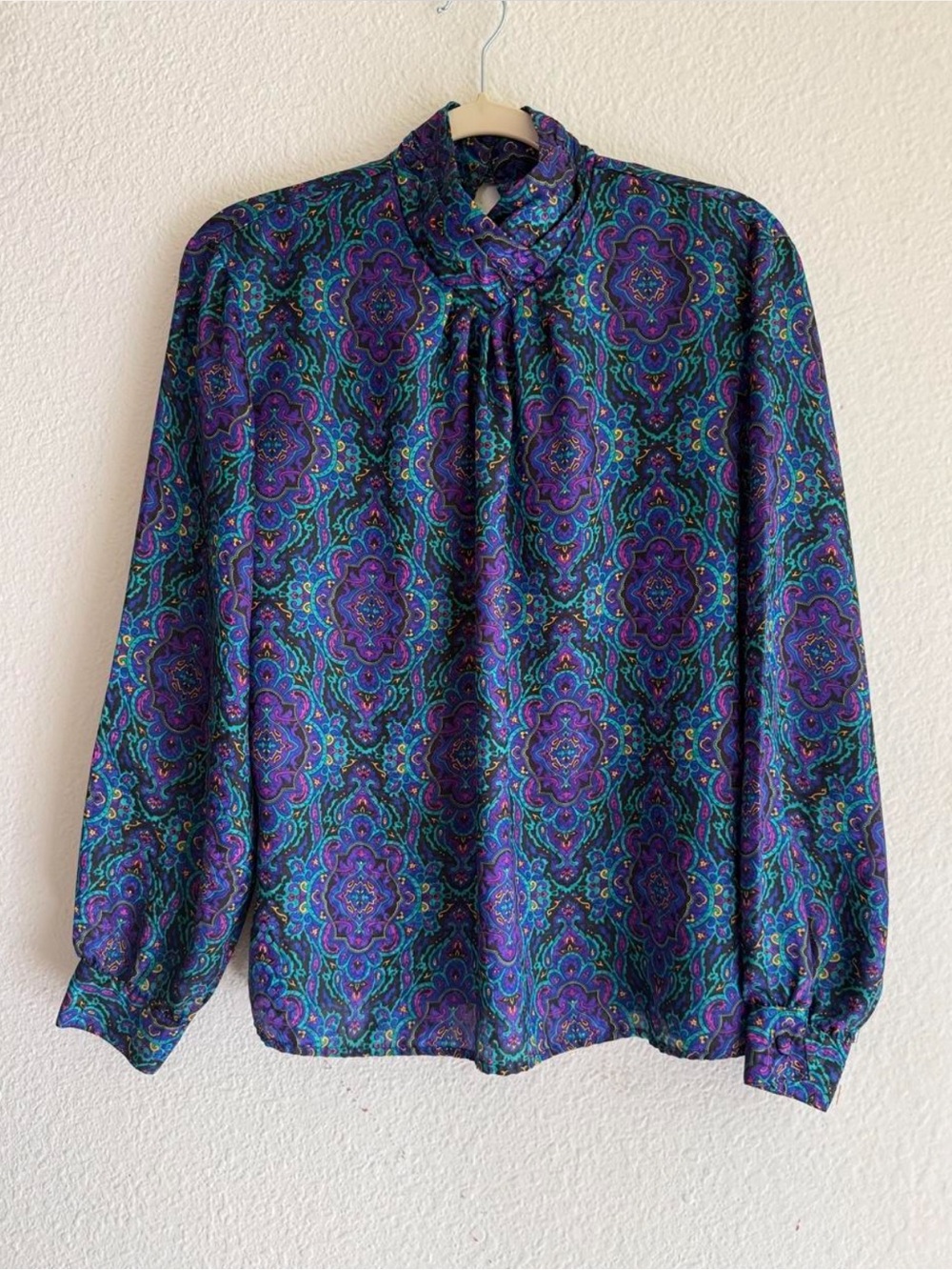 Notations Purple Paisley Tie-Neck Blouse